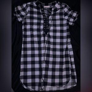 Lace Up Checkered Shirt/ Dress | M | Urban Girl